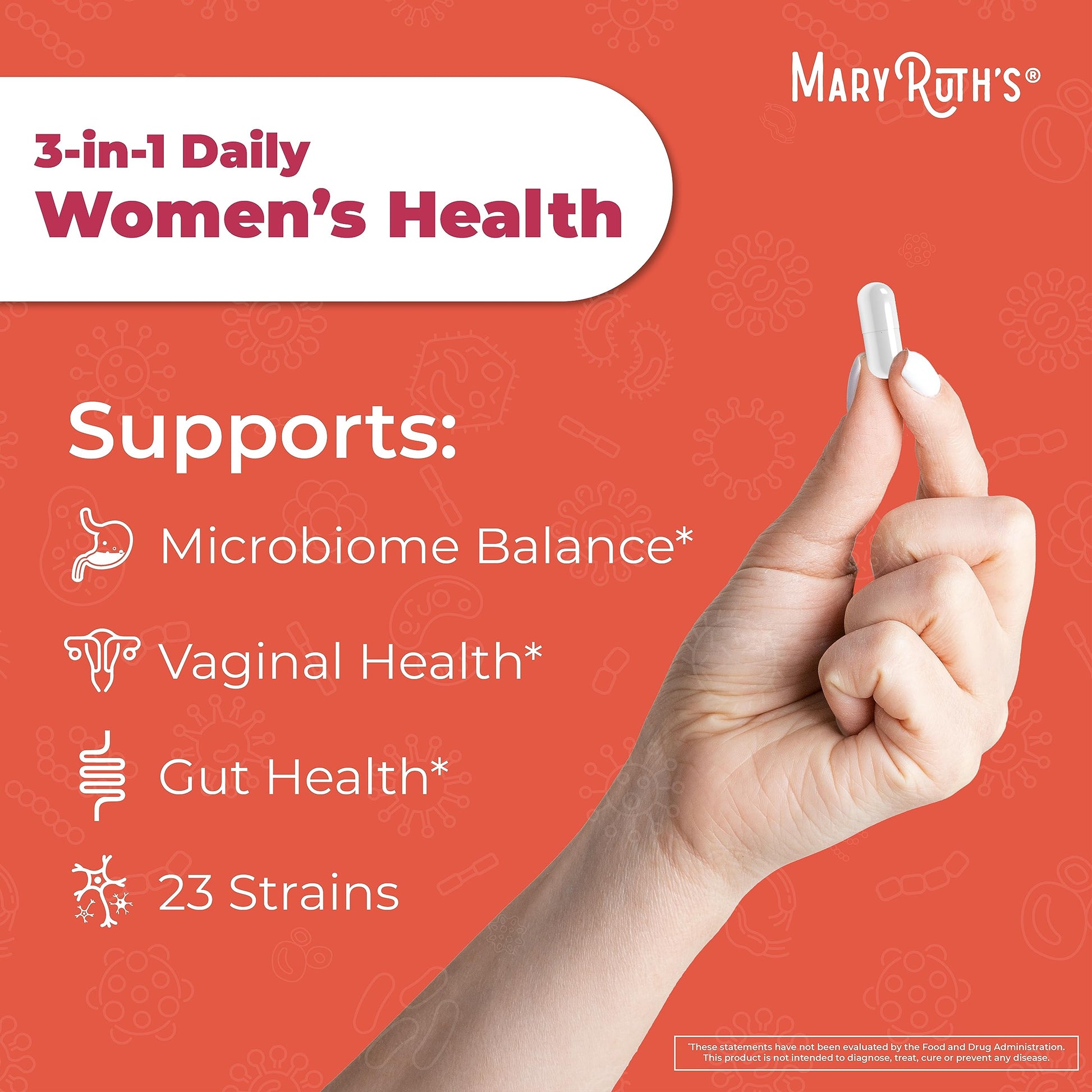 Cápsulas probióticas 3-en-1 veganas MaryRuth para salud femenina