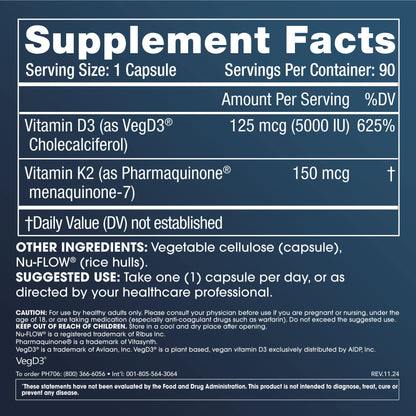 Cápsulas ProHealth para suplemento combinado Vitamina D3 y K2
