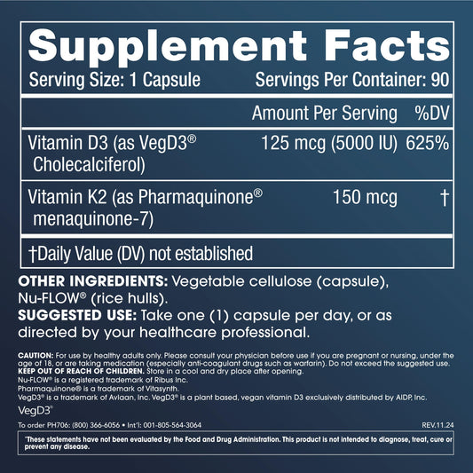 Cápsulas ProHealth para suplemento combinado Vitamina D3 y K2