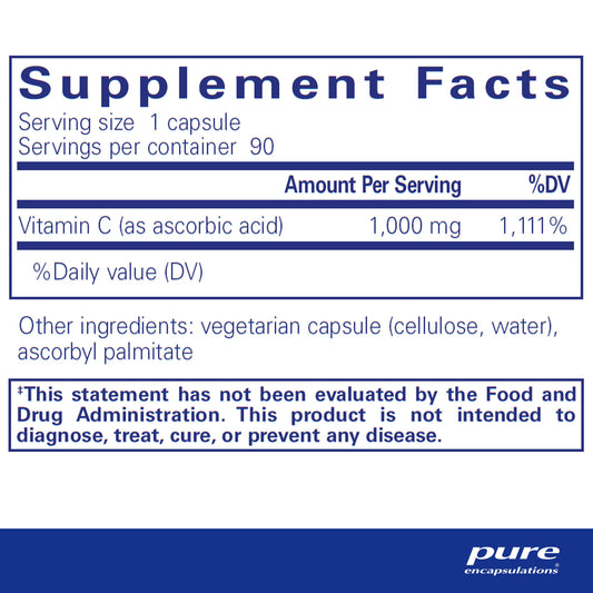 Cápsulas Pure Encapsulations ácido ascórbico 1000 mg