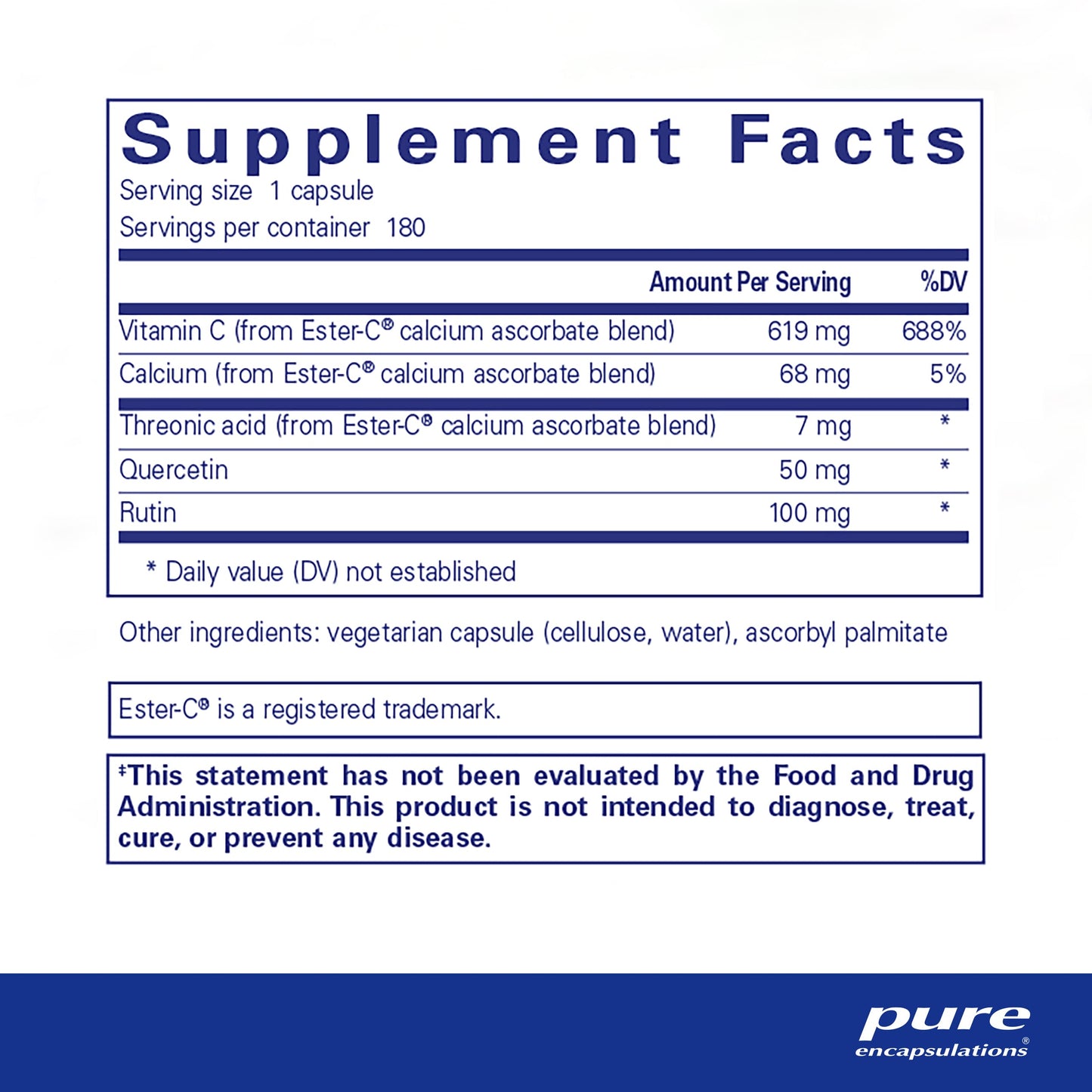Cápsulas Pure Encapsulations Ester-C y flavonoides para inmunidad
