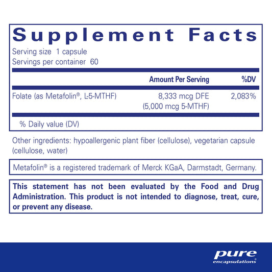 Cápsulas Pure Encapsulations folato vitamina B9 activada 60 unidades