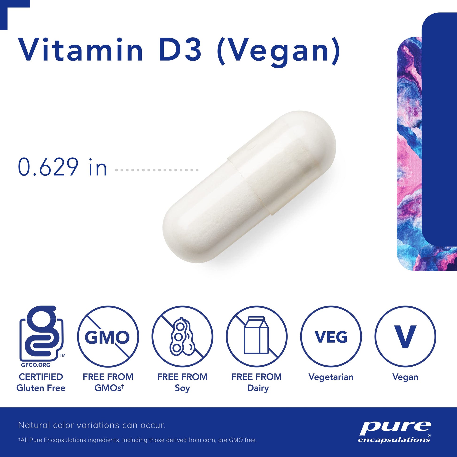 Cápsulas Pure Encapsulations Vitamina D3 vegana en frasco