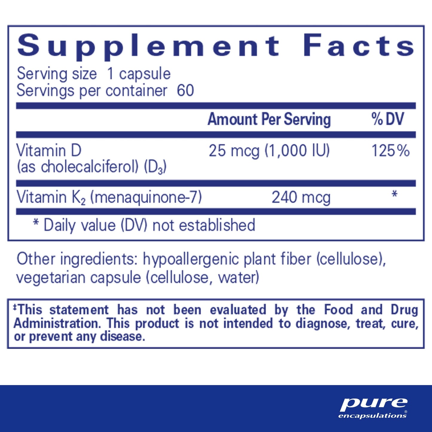 Cápsulas PureHeart K2D Pure Encapsulations para salud cardiovascular