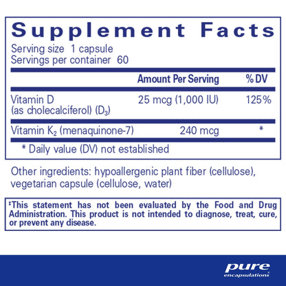 Cápsulas PureHeart K2D Pure Encapsulations para salud cardiovascular