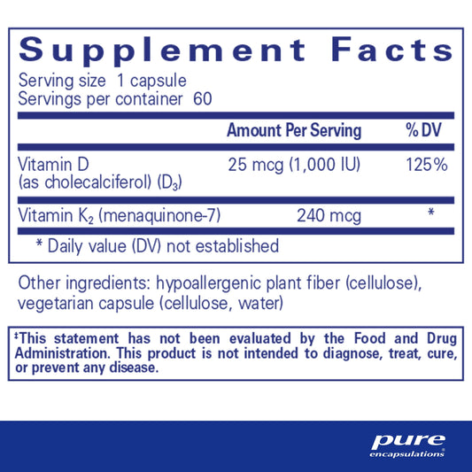 Cápsulas PureHeart K2D Pure Encapsulations para salud cardiovascular