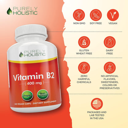 Cápsulas Purely Holistic vitamina B2 máxima potencia 400mg