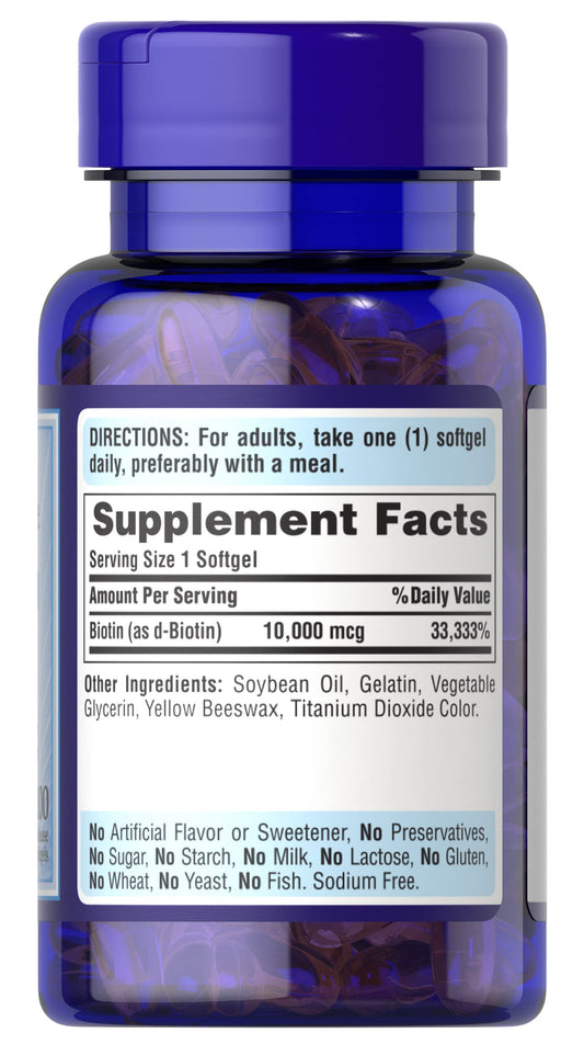 Cápsulas Puritan's Pride biotina 10000 mcg para piel y uñas