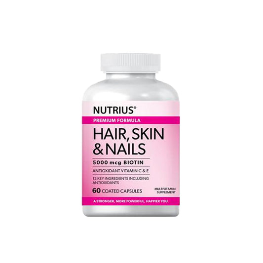 Cápsulas recubiertas biotina 5000 mcg Nutrius para cabello piel y uñas