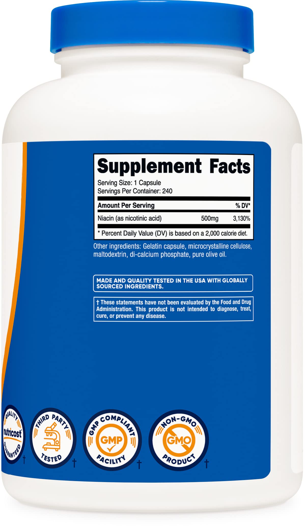 Cápsulas saludables Nutricost Niacina 500mg B3