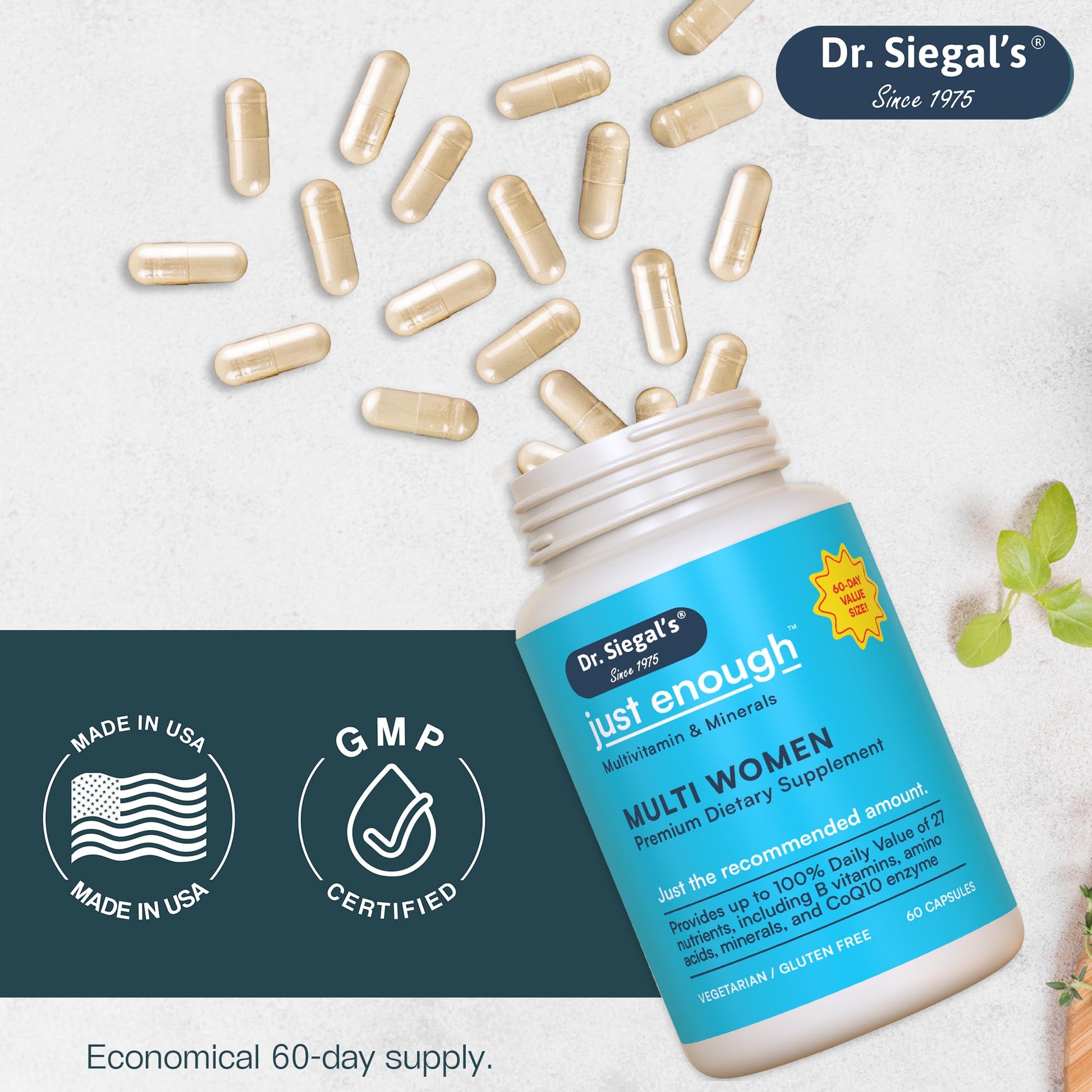 Cápsulas multivitamínicas Dr. Siegal con suplemento de 60 días.