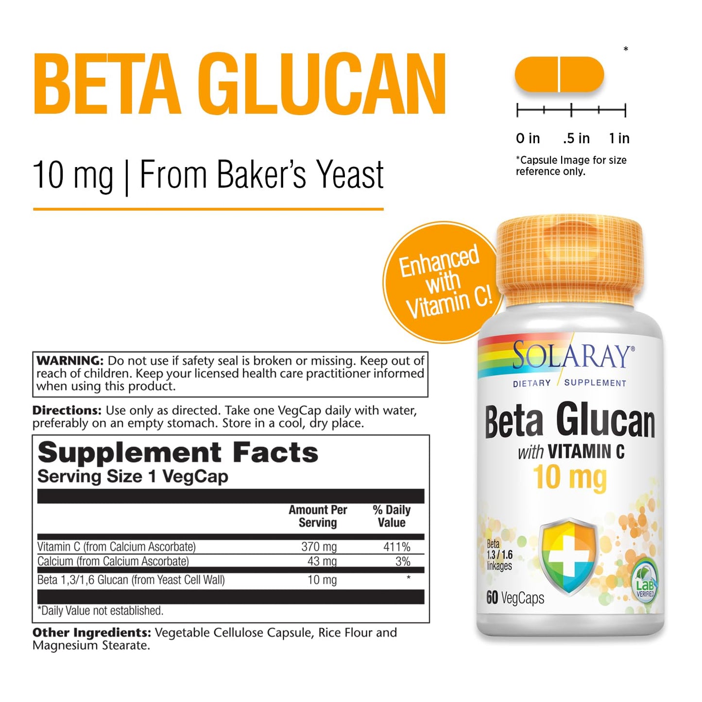 Capsulas Solaray Beta Glucano y vitamina c soporte inmunológico