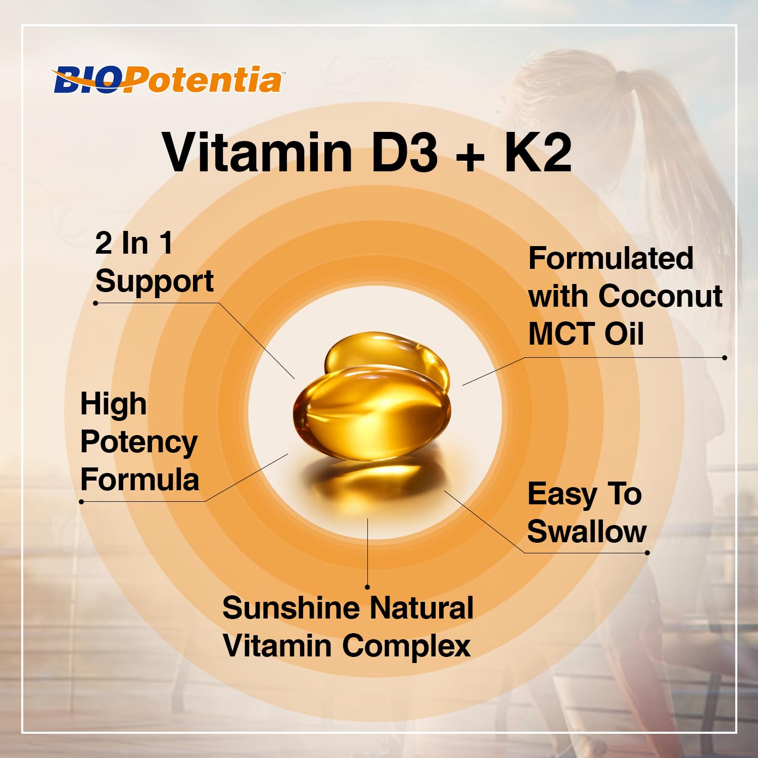 Capsulas suaves BIO POTENTIA vitamina d3 k2 90 unidades
