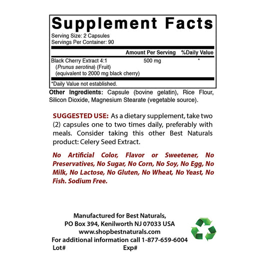 Cápsulas suplemento Cereza Negra 1000 mg Best Naturals