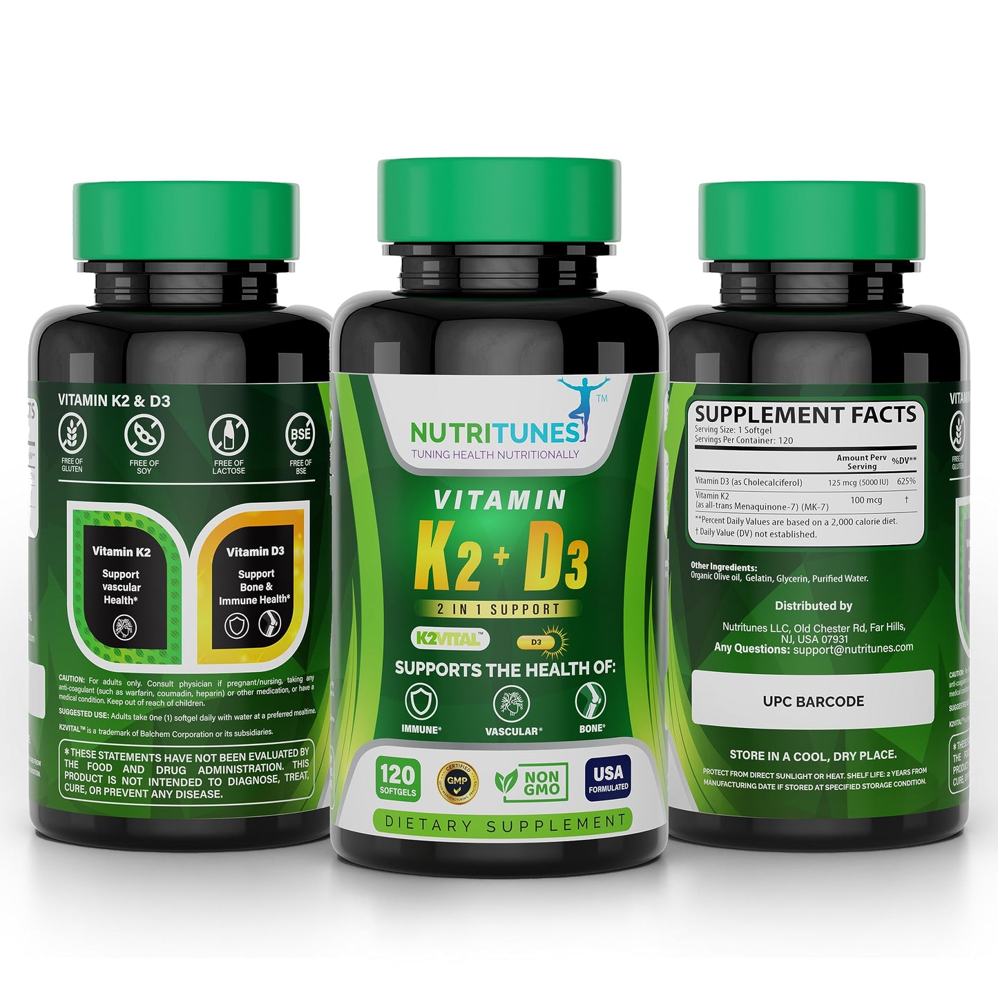 Cápsulas suplementarias Nutritunes vitamina K2 y D3 para inmunidad