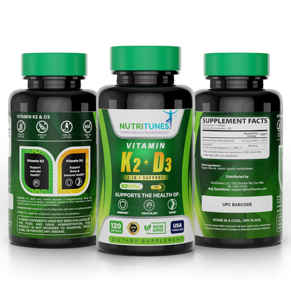 Cápsulas suplementarias Nutritunes vitamina K2 y D3 para inmunidad