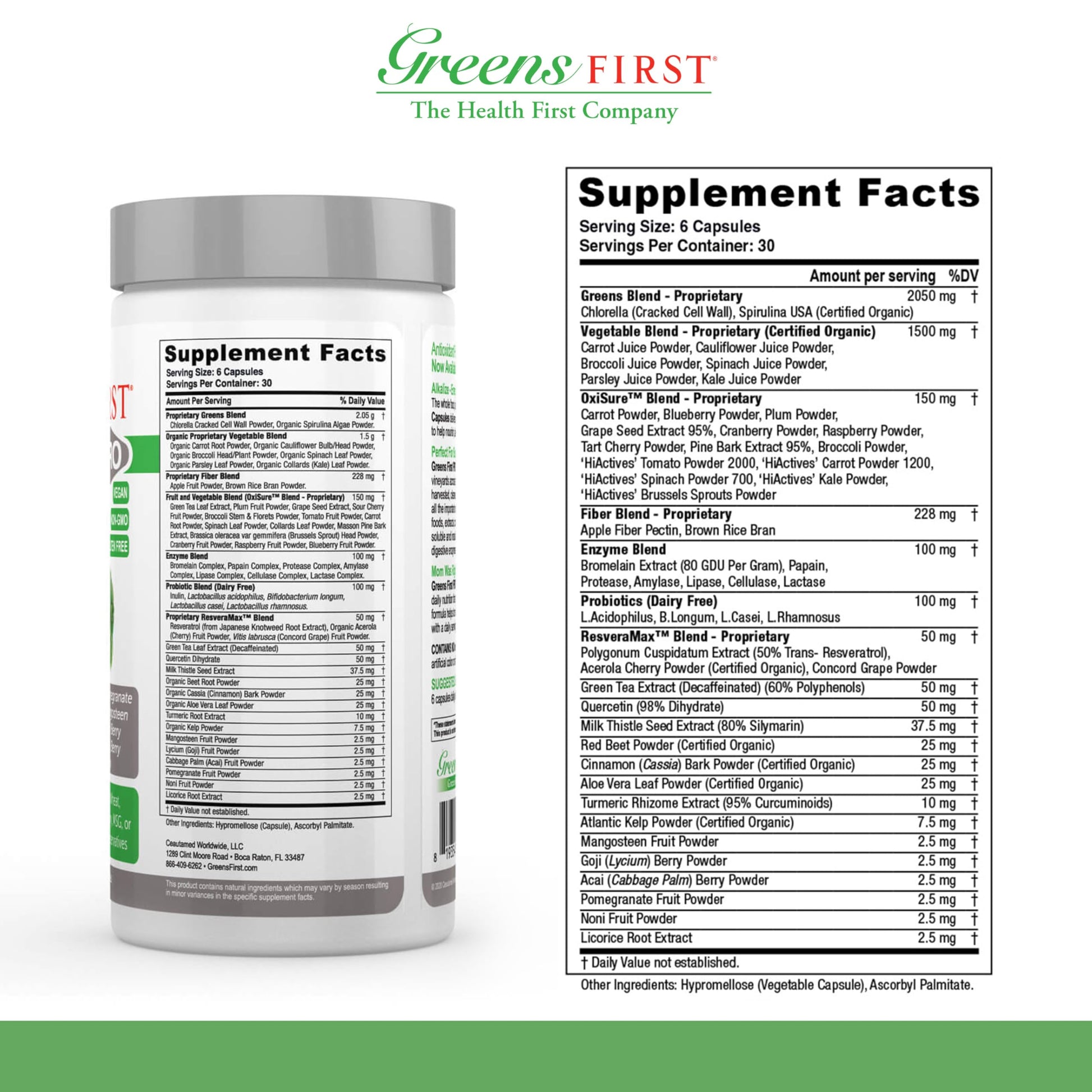 Cápsulas de suplemento alimenticio Green First PRO