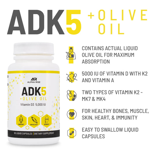 Cápsulas suplemento Alpha Rise ADK 5 vitaminas para hombres