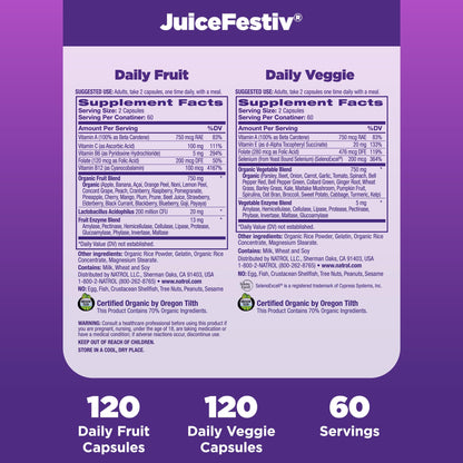 Cápsulas del suplemento orgánico Natrol JuiceFestiv vistas cercanas