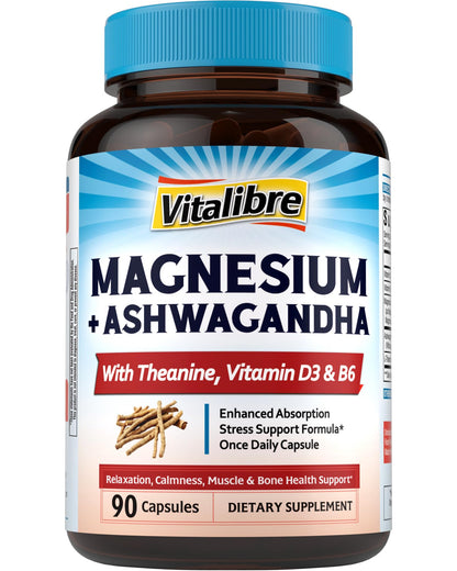 Bote de cápsulas de suplemento Vitalibre con magnesio