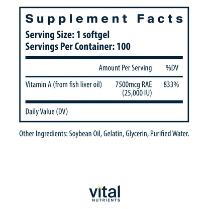 Cápsulas de suplemento vitamina A Vital Nutrients