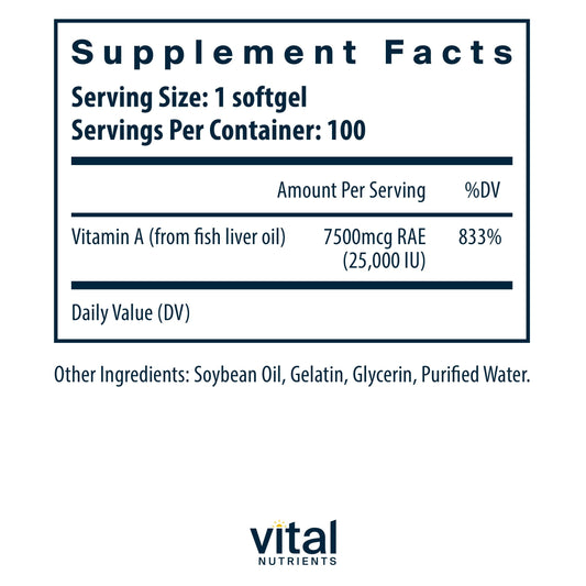 Cápsulas de suplemento vitamina A Vital Nutrients