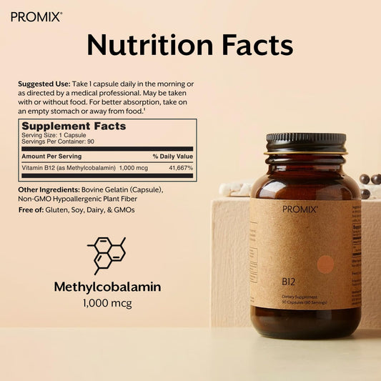 Cápsulas suplemento vitamina B12 Promix 1000mcg metilcobalamina