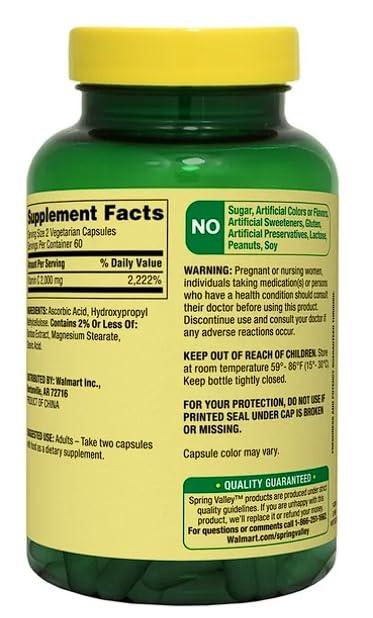 Cápsulas suplementarias Spring Valley Ultra Potente Vitamina C