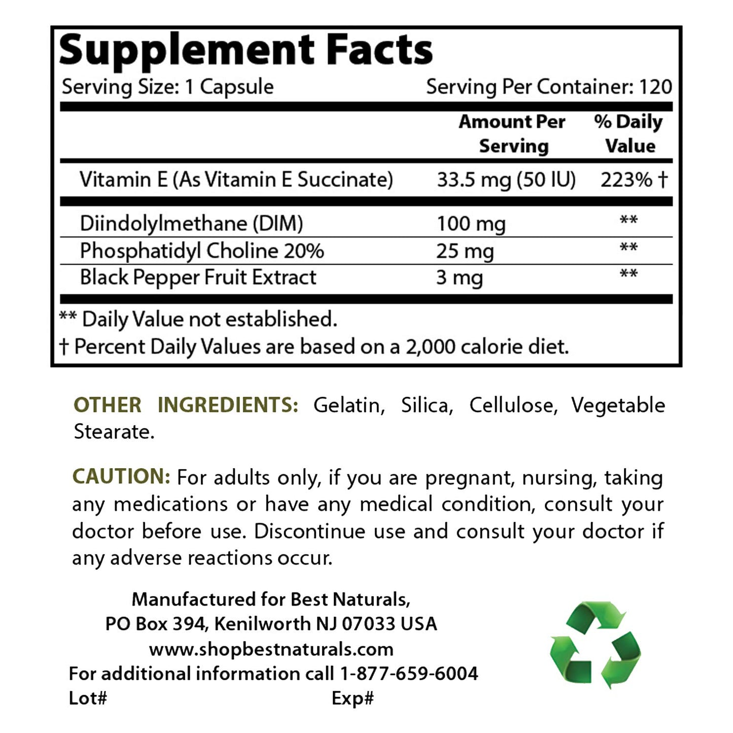 Cápsulas suplemento DIM Best Naturals para salud
