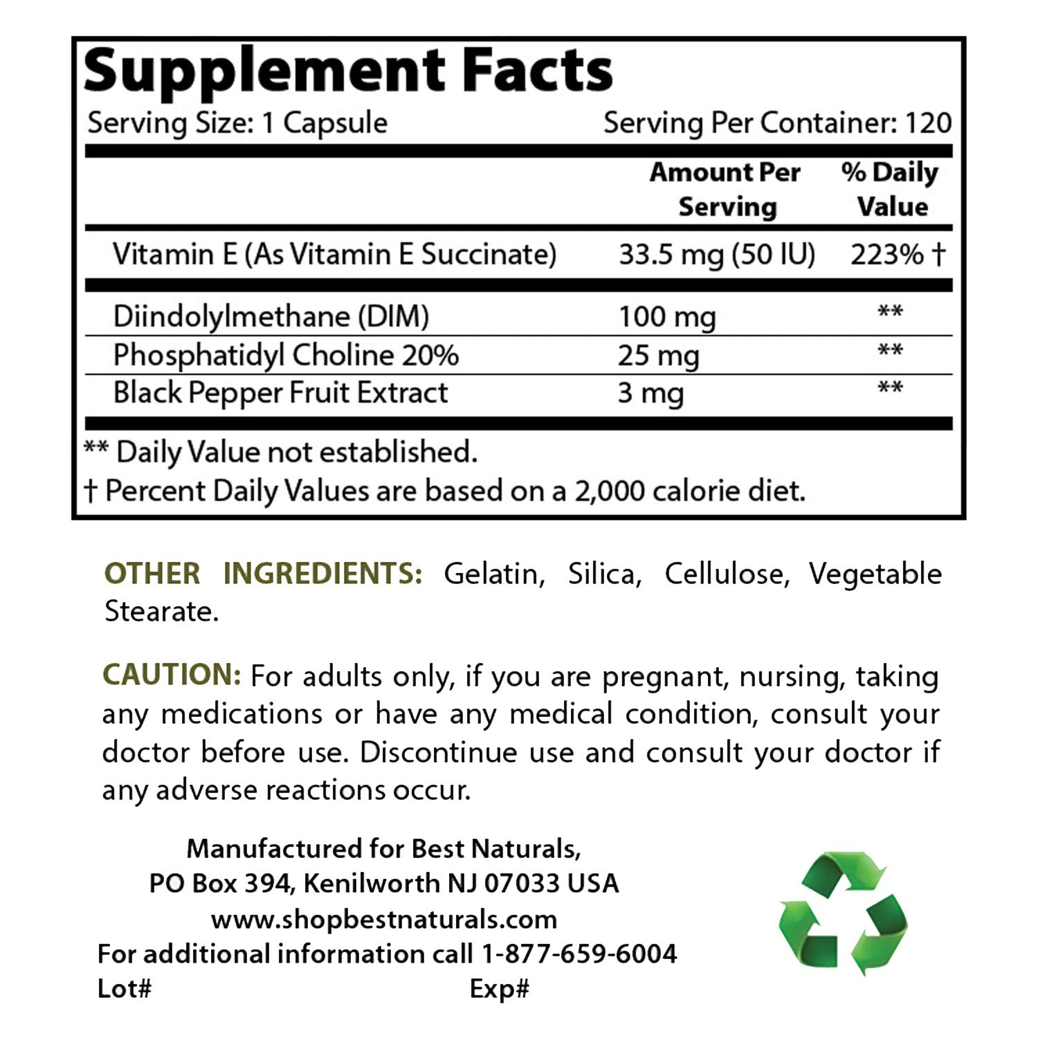 Cápsulas suplemento DIM Best Naturals para salud