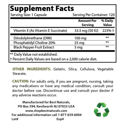 Cápsulas suplemento DIM Best Naturals para salud