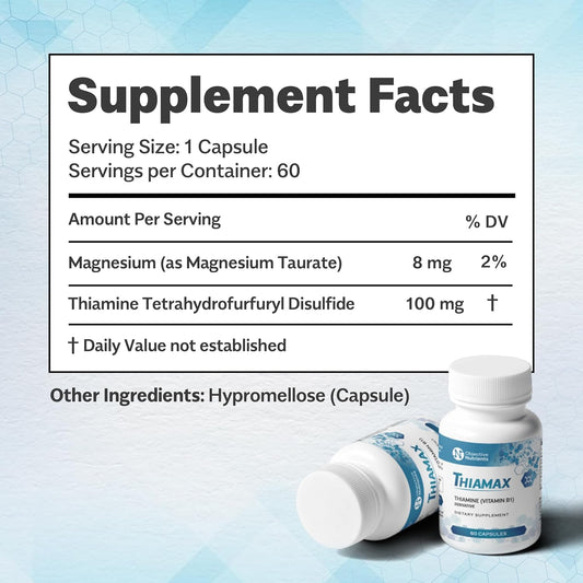 Cápsulas Thiamax vitamina B1 sin rellenos para claridad cognitiva