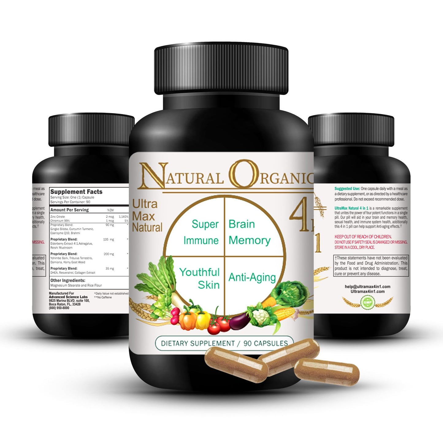 Cápsulas Ultra Max 4 en 1 con ingredientes naturales