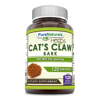 Cápsulas de uña de gato Pure Naturals 500 mg, frasco de 120 cápsulas