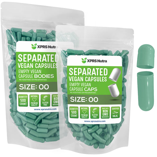 Cápsulas vacías 00 verdes separadas en bolsas