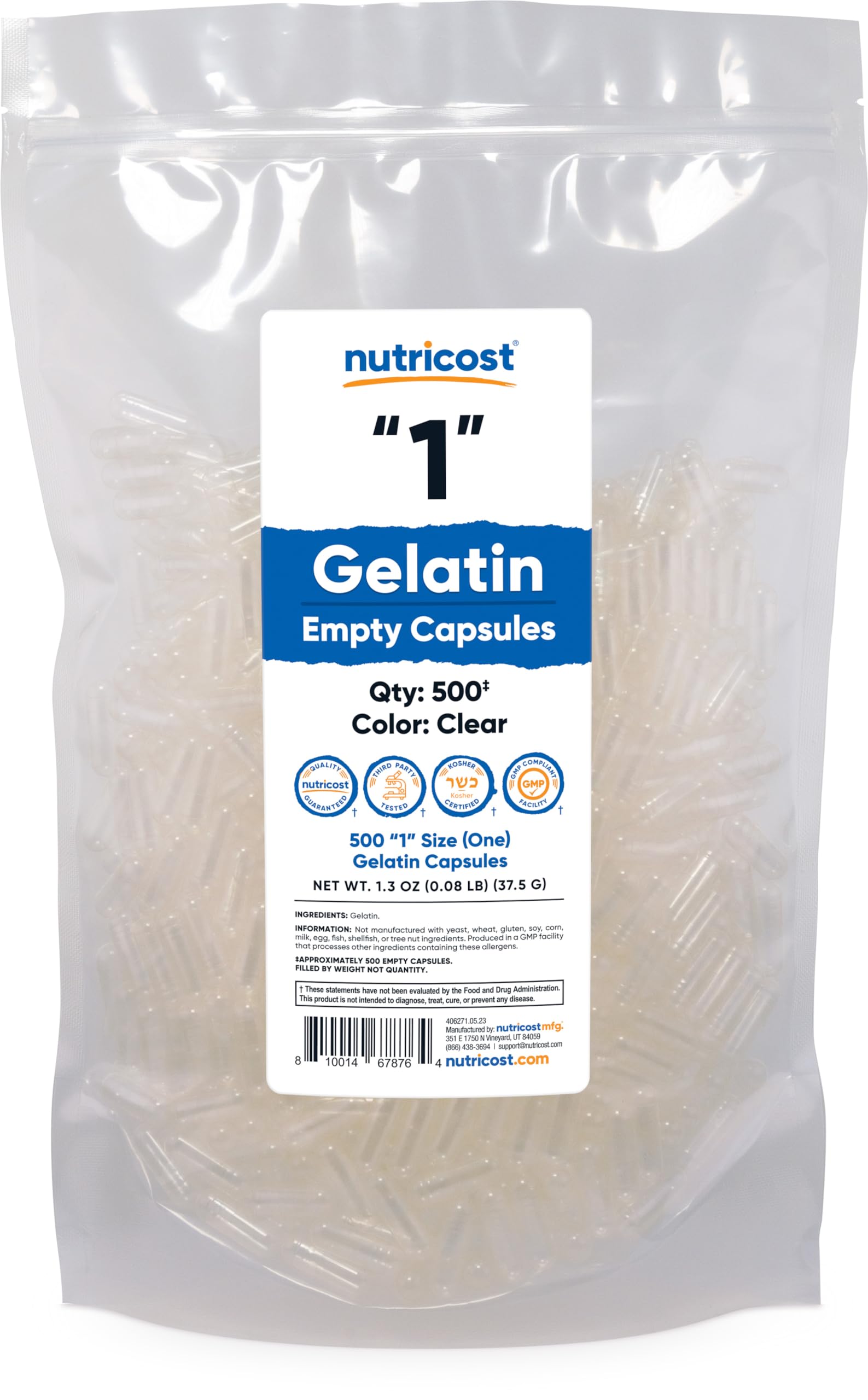 Cápsulas Vacías de Gelatina Nutricost Paquete 500