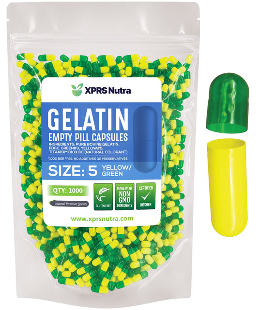Cápsulas vacías de gelatina verde amarillo.