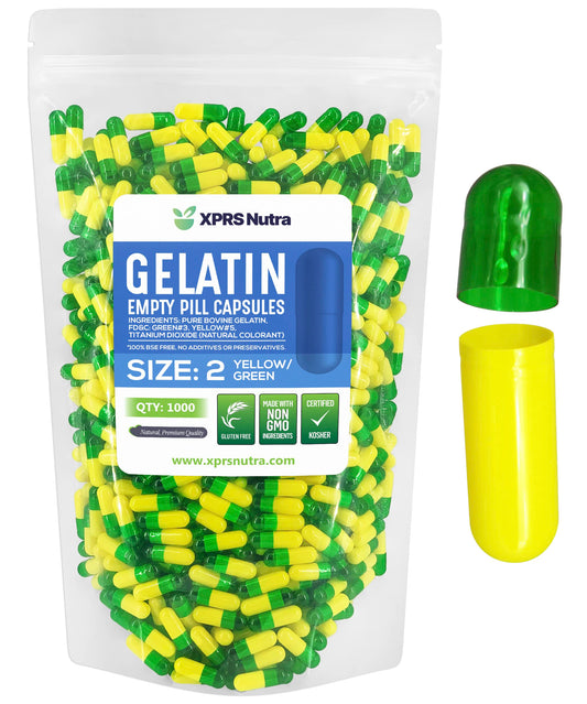 Cápsulas vacías gelatina verde amarillo XPRS Nutra