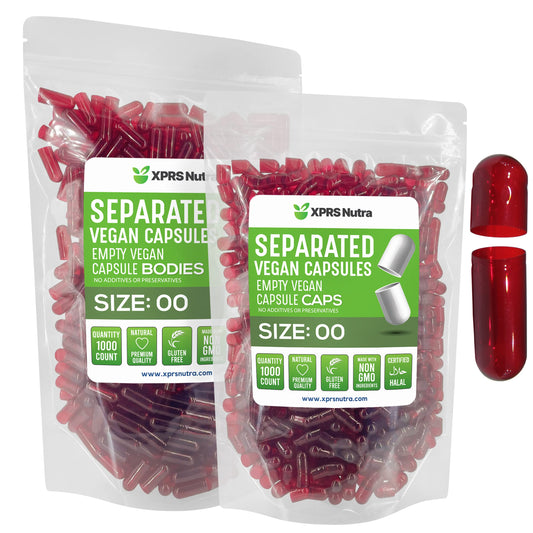 Cápsulas vacías veganas XPRS Nutra tamaño 00 rojo translúcido