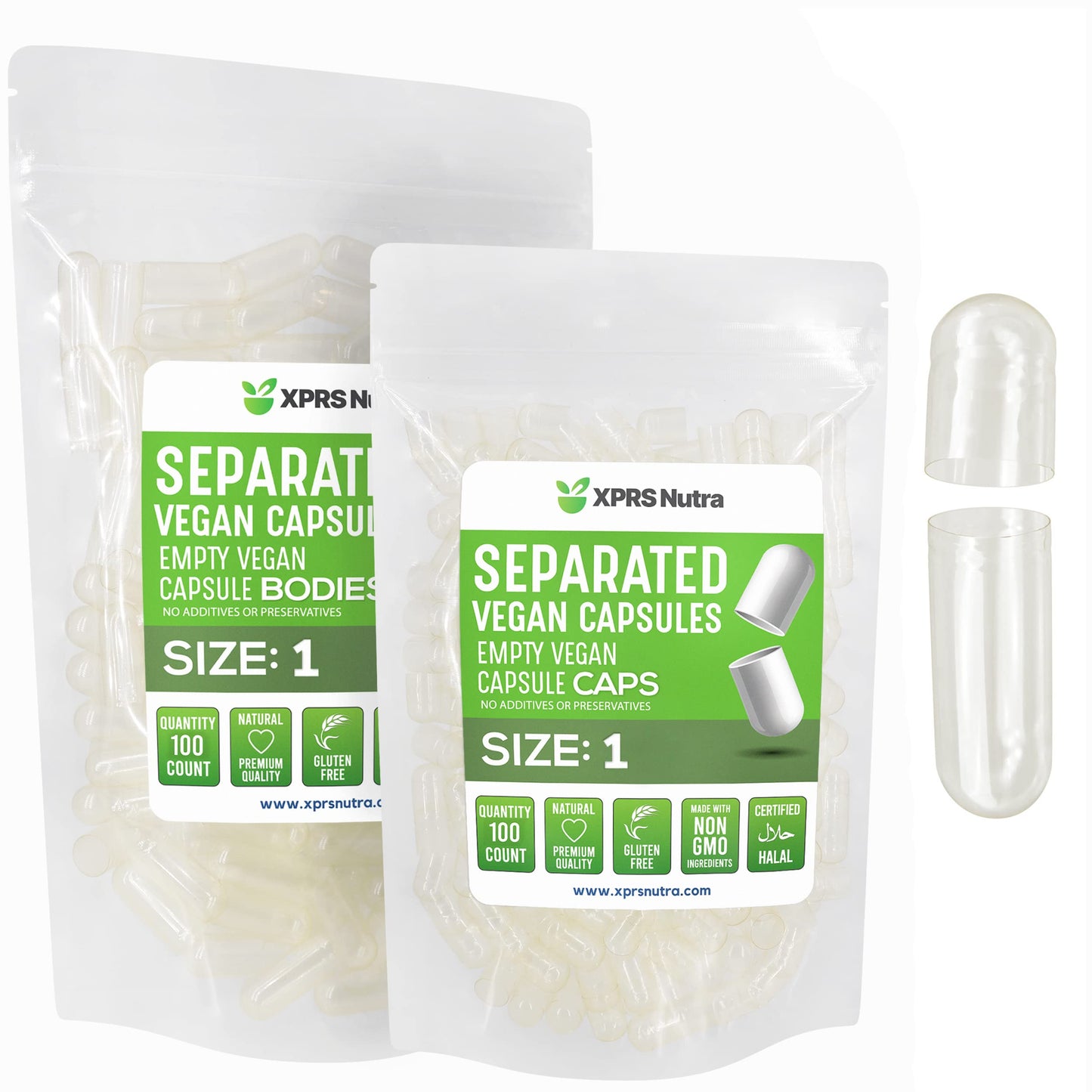 Cápsulas vacías veganas XPRS Nutra tamaño 1, pack de 100