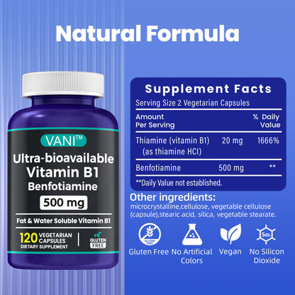 Cápsulas VANI vitamina B1 fáciles de tragar sin sabor