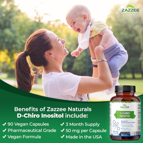 Cápsulas veganas Zazzee D-Chiro Inositol para fertilidad y función ovárica
