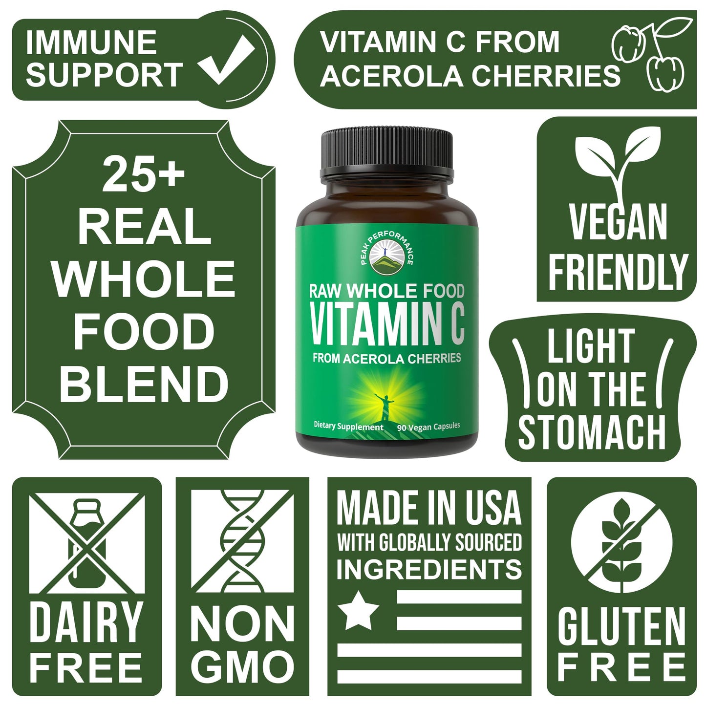 Cápsulas veganas alta potencia vitamina c Peak Performance