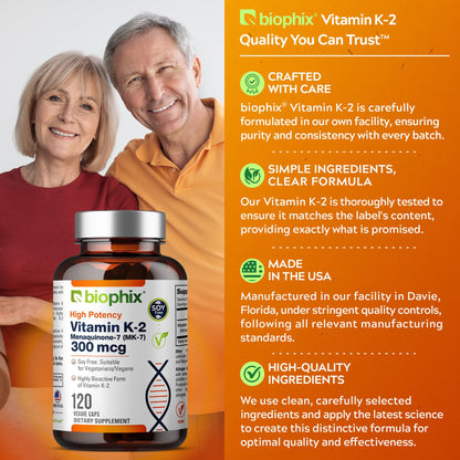 Cápsulas veganas biophix vitamina K2 300 mcg