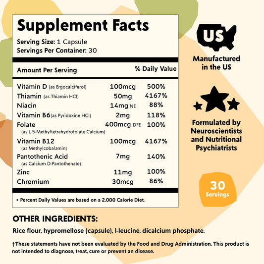 Cápsulas veganas de vitamina B complejo para apoyo mental PYM