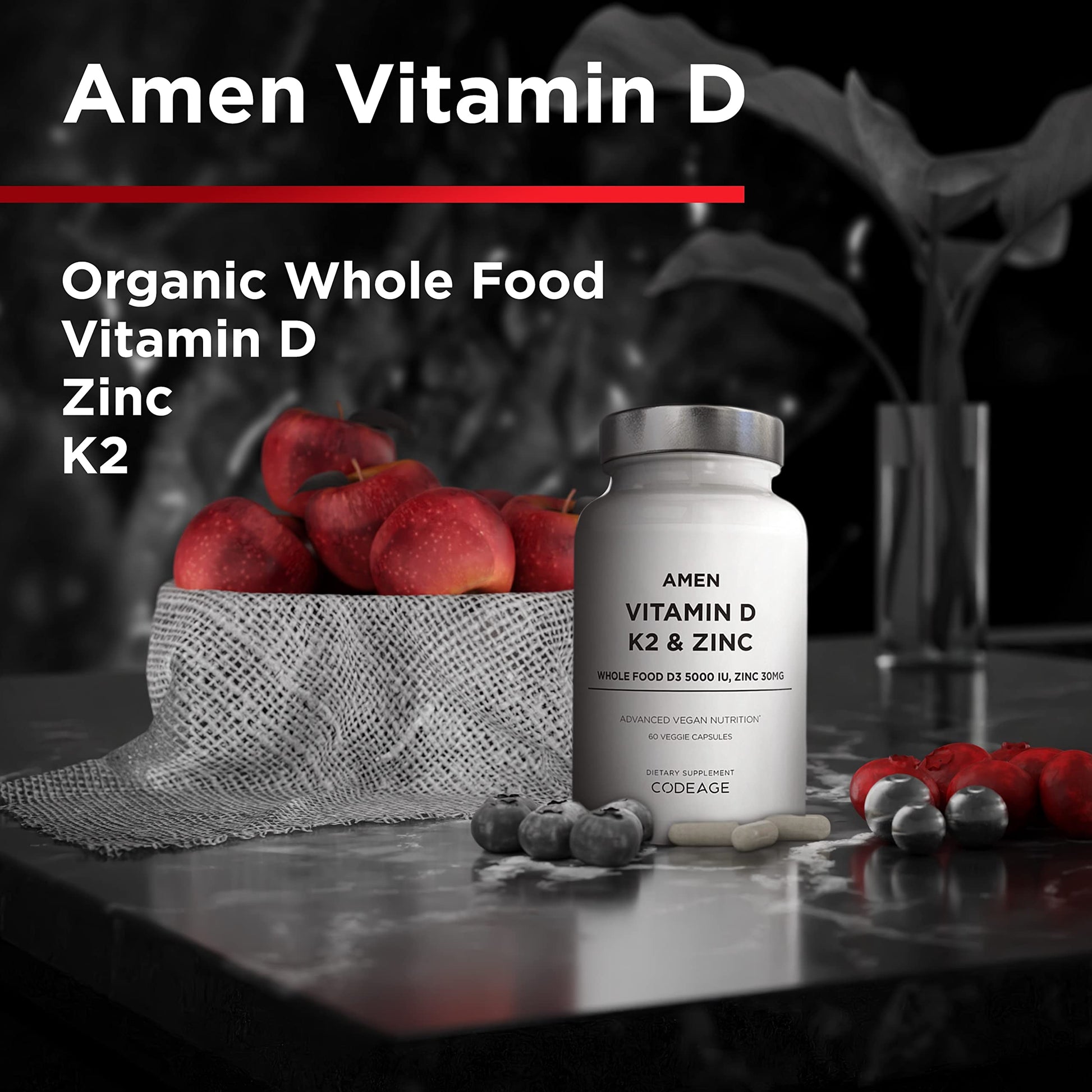Cápsulas veganas de vitamina d, k2 y zinc por amen