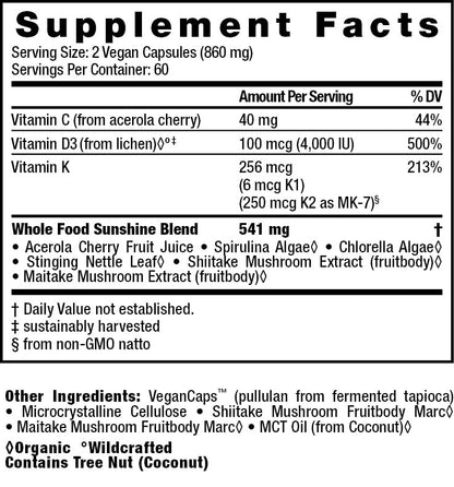 Cápsulas veganas vitamina d3 y k2 HealthForce SuperFoods vista frontal