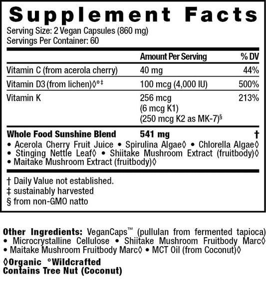Cápsulas veganas vitamina d3 y k2 HealthForce SuperFoods vista frontal