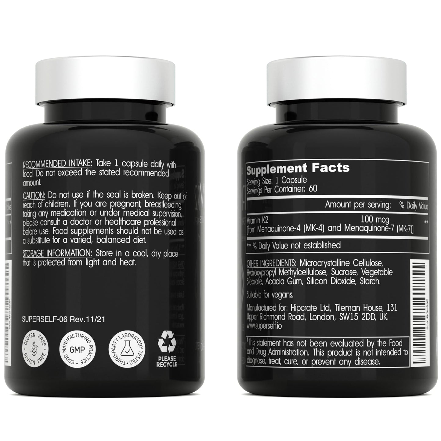 Cápsulas veganas vitamina K2 MK7 MK4 SuperSelf 60 piezas