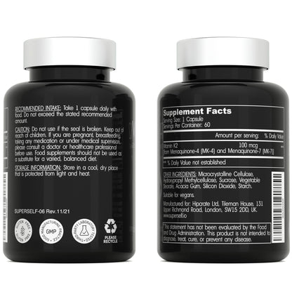 Cápsulas veganas vitamina K2 MK7 MK4 SuperSelf 60 piezas